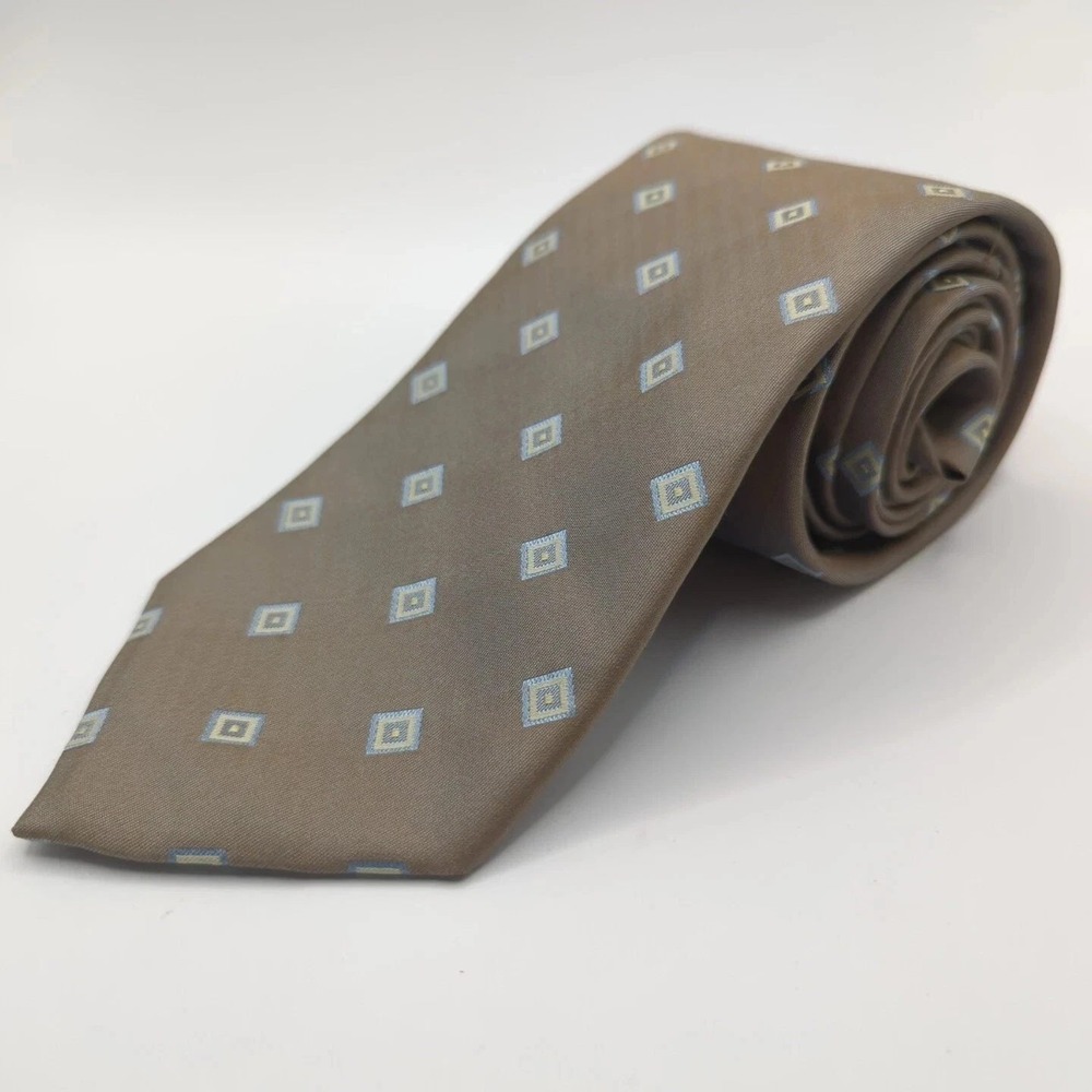 Paolo Da Ponte Silk‎ Geometric Necktie Tie Mens Brown Blue Italy